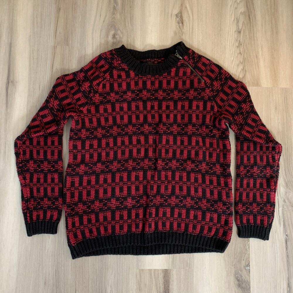 Preswick&Moore Pullover Knitted Sweater Medium Women's Burgundy Black Crew Neck